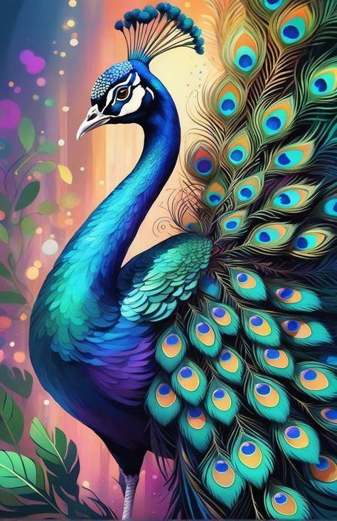 Drawings Of Peacocks, Pickock Art Drawing, Peacock Painting Acrylic, Peacock Aesthetic, Peacock Paintings, Peacock Artwork, Art Deco Portrait, Peacock Drawing, Peacock Canvas