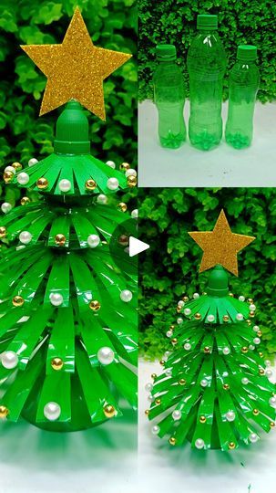 Plastic Bottle Christmas Tree, Bottle Christmas Tree, Christmas Bottles, Recycle Water Bottles, Bottles Diy, Plants In Bottles, Diy Plastic Bottle, Christmas Tree Diy, Green Glass Bottles