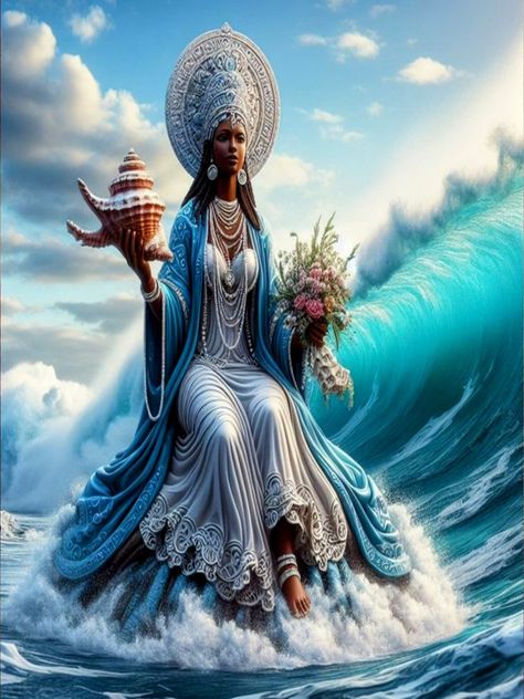 Orisha Yemaya, Oshun Y Yemaya, Yemaya Orisha, Black Female Artists, African Traditional Religions, Orishas Yoruba, Water God, African Inspired Decor, 3 Canvas Art