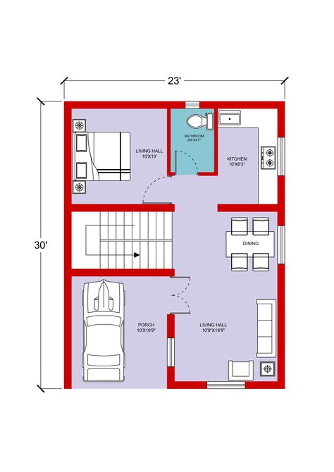 1 BHK PLAN size 23'X30' well furnished and dimensioned. 1 bedroom , living hall , dining area , kitchen , parking , toilet Contact for want such type of plans 9887086162 1 Bhk Plan, 1 Bhk Interior Small Spaces, 1 Bhk House Plan, 1bhk House Plan, Dining Area Kitchen, 20x40 House Plans, 2bhk House Plan, Modern House Floor Plans, Indian House Plans