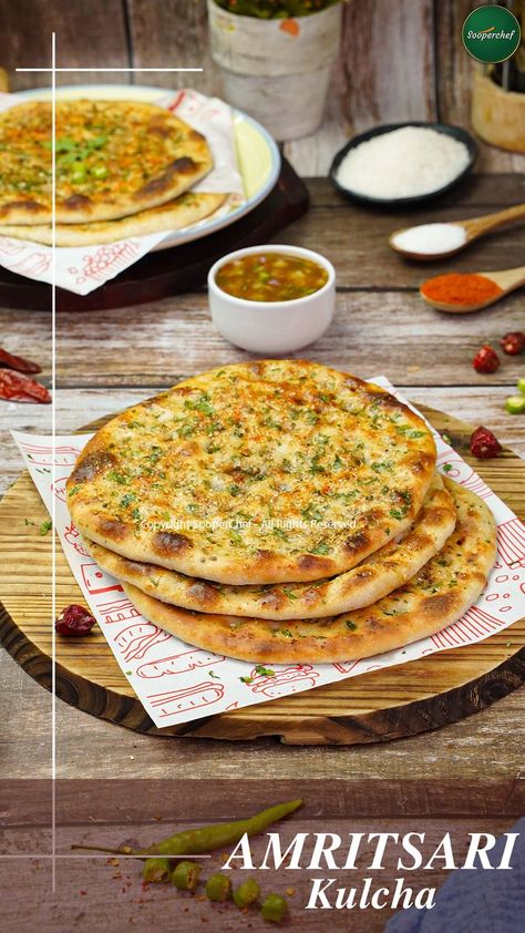 This perfect Amritsari Kulcha made like a tandoori Kulcha will make you crave for more. Try out this Dhaba Style Aloo Kulcha at home and surprise your family with your amazing cooking skills. Do not forget to share your feedback with us. #AmritsariKulcha #AlooKulcha #SooperChef #pinterestrecipes #pinterestideas #pinterestworthy #foodphotos #foodpics #foodphotography #foodimages #pinterestinspired #foodstyling #Sooperchef #foodpresentation Kulcha Photography, Amritsari Kulcha, Kulcha Recipe, Fruit Desert, Naan Recipe, Vegetarian Fast Food, Your Amazing, Cooking Skills, Saree Dress