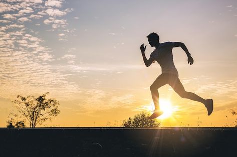 Premium Photo | Silhouette of man running sprinting on road. Fit male fitness runner during outdoor workout Exercise Aesthetic, Guy Running, Male Runner, Running Tattoo, Running Outfits, Person Running, Running Photos, Inktober 2024, Male Fitness