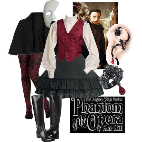 A fashion look from October 2011 featuring Yohji Yamamoto, DAVID DONAHUE vests and MICHAEL Michael Kors boots. Browse and shop related looks. Broadway Outfit, Theatre Outfit, Jazz Costumes, Fandom Fashion, Halloween This Year, Cute Halloween Costumes, The Opera, Phantom Of The Opera, Clothes Crafts