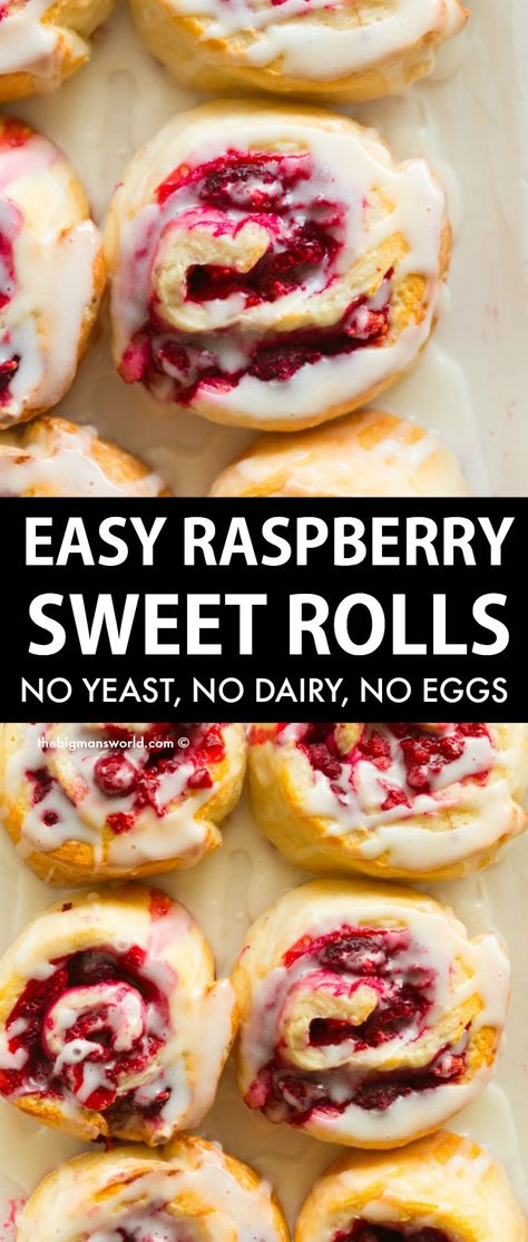 Dairy Free Raspberry Dessert, No Milk Breakfast Recipes, Raspberry Desserts Healthy, Raspberry Recipes Healthy, Raspberry Cinnamon Rolls, Healthy Brekkie, Cinnamon Rolls No Yeast, Rolls No Yeast, Brekkie Ideas