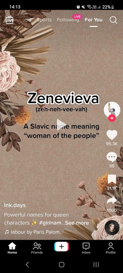 Screen shot of a tiktok with the name Zeneviva and its meaning "a slavic name meaning "woman of the people" Slavic Last Names, Slavic Names, Oc Names, Powerful Names, Fantasy Names, Quotes Success, Name Meaning, Confidence Quotes, Art Drawings Sketches Creative