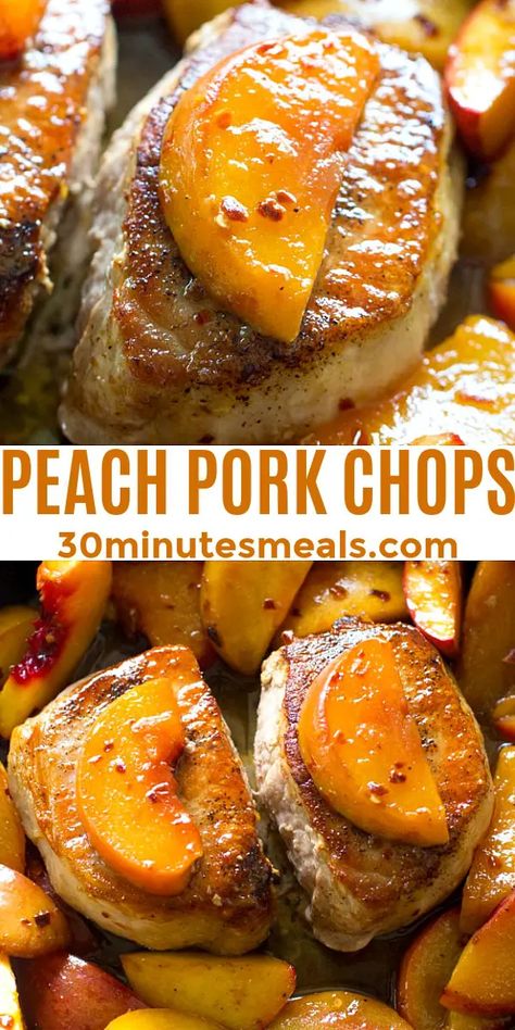 Pork Loin And Peaches Recipes, Peach Bbq Pork Chops, Pork Chops With Peach Salsa, Pork Chops With Peach Preserves, Peach Pork Chops Baked, Pork Chop And Peaches Recipes, Pork Loin Breakfast Recipes, Peach Main Dish Recipes, Pork With Peaches