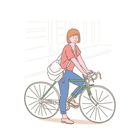 A woman stops for a moment while riding a bicycle. hand drawn style vector design illustrations. Bicycle Clipart, Riding A Bicycle, Design Illustrations, Vector Design, Vector Art, Illustration Design, Hand Drawn, A Woman, Vector Free