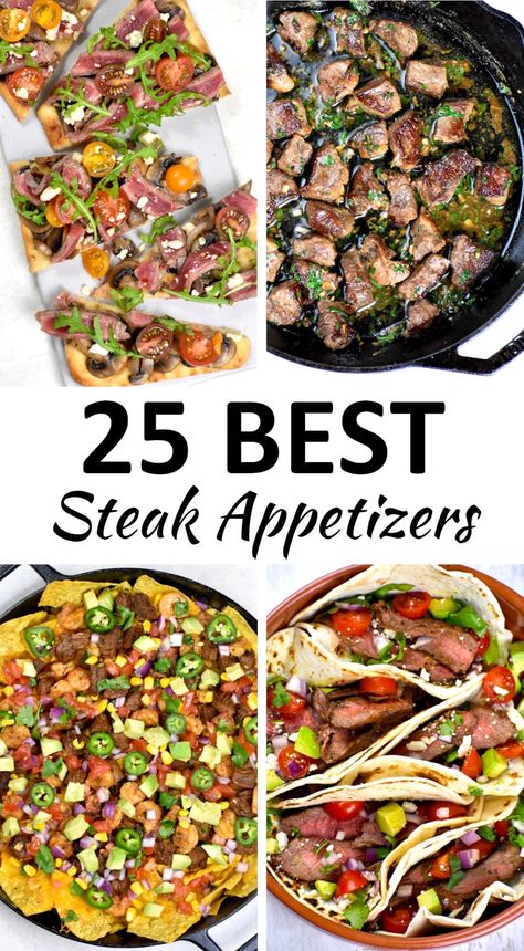 The 25 BEST Steak Appetizers - GypsyPlate Sliced Steak Appetizers, Steak Buffet Ideas, Beef Tip Appetizer Steak Bites, Steak Appetizer Recipes, Ribeye Appetizers, Steak Hors D’oeuvres, Appetizers With Steak, Ribeye Steak Appetizers, Appetizer Before Steak Dinner