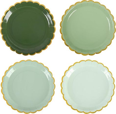 Amazon.com: AimFun Sage Green Scalloped Party Plates Gold Foil Border Paper Plates Disposable 9inch Gradient Green Serving Plates for Birthday Wedding Bridal Baby Shower Party Supplies (24, Sage Green) : Home & Kitchen Sage Green Home, Green Desserts, Christmas Baby Shower, Baby Shower Party Supplies, Green Home, Borders For Paper, Baby Shower Party, Party Plates, Shower Party