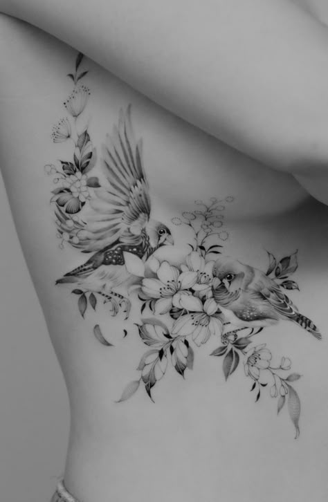 Bird And Flower Tattoo, Flower Thigh Tattoos, Hip Thigh Tattoos, Feminine Tattoo Sleeves, Hip Tattoos Women, Inspiration Tattoos, Floral Tattoo Sleeve, Leg Tattoos Women, Thigh Tattoos Women