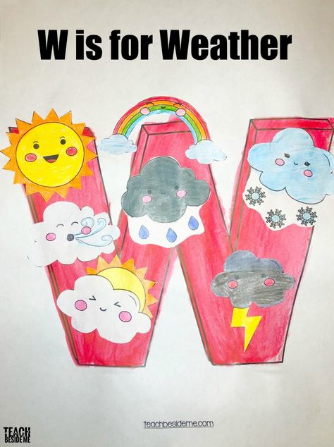 W is for weather preschool craft! What a fun activity if you are doing a letter of the week theme or a weather theme this spring. Letter W Crafts For Preschoolers, W Is For Weather, Letter W Crafts, Letter W Activities, Weather Activities Preschool, Preschool Letter Crafts, Preschool Weather, Alphabet Crafts Preschool, Abc Crafts