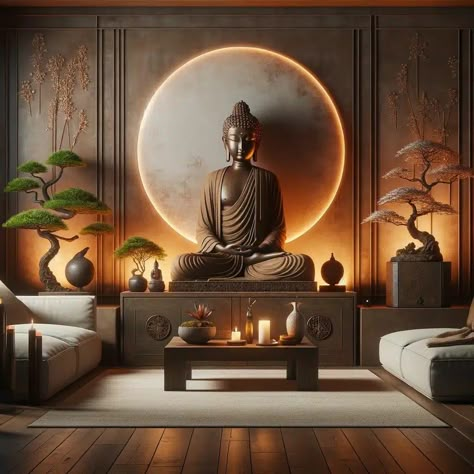 Manifesting Room Decor, Buddha Decor Ideas, Relaxation Room Decor, Buddah Statue, Spa Retail, Modern Buddha, Zen Room Decor, Buddha Statue Home, Buddha Wall Decor