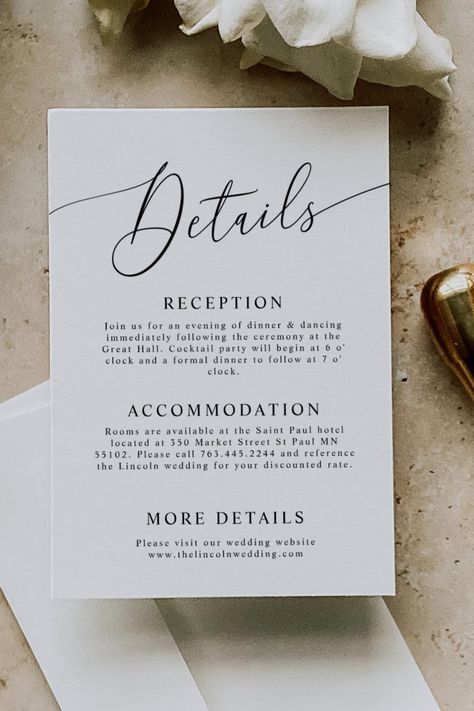 Minimal Wedding Details Enclosure Card Wedding Accomodation, Wedding Minimalist, Wedding Announcement Cards, Minimal Wedding Invitation, Wedding Simple, Script Text, Wedding Enclosure Cards, Wedding Announcement, Wedding Elegant