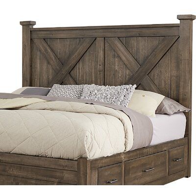 This headboard has a heavily distressed and antiqued finish - with a variety of chattering, rasping and other saw marks making every piece unique. Size: King, Color: Mink | Laurel Foundry Modern Farmhouse® Nowicki Panel Headboard Wood in Brown / Red, Size 63.25 H x 81.0 W x 4.63 D in | Wayfair Farmhouse Bed Frame, Wooden King Size Bed, Men Bed, Farmhouse Headboard, Headboard Wood, Furniture Remodeling, Bed Frame Design, Headboard Styles, Slatted Headboard