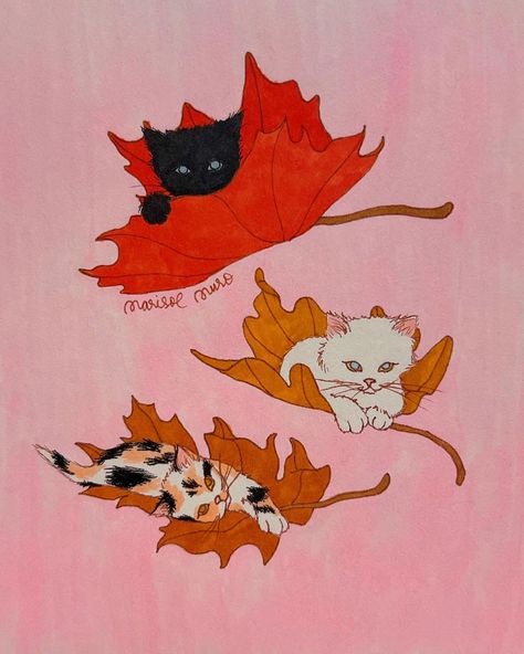 I’m falling for you 🍁 🧡 autumn is pretty cute, it’s the last burst of color before the leaves crunch away & come back in the spring 🍃 | Instagram Marisol Muro Wallpaper, Cute Fall Art, Notion 2024, Autumnal Wallpaper, Painted T Shirt, Fall Graphics, Spring Leaves, Cute Scrapbooks, Animal Cutouts