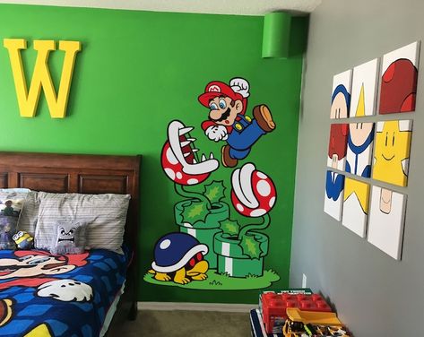 Digital art : Super Mario Bros and Luigi printable poster - Etsy Austrália Mario Bedroom Ideas Boys, Mario Room Ideas Boys, Monster Turtle, Mario Bros Room, Flower Monster, Nintendo Room, Super Mario Room, Mario Room, Decal Wallpaper