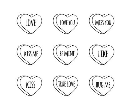 Heart Candies, Candy Tattoo, Love Heart Sweets, Heart Graphics, Kisses Candy, Baby Illustration, Love Hug, Love Kiss, Tattoo Outline