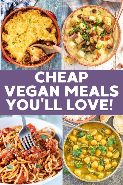 Feeding a family on a tight budget isn't easy so I have put together this collection of cheap vegan meals that will keep your wallet and your taste buds happy. #veganrecipes #veganmeals Cheap Vegan Meals, Cheap Vegan, Vegan Meal Prep, Vegan Meals, Budget Friendly Recipes, Vegan Cooking, Easy Healthy Dinners, Vegan Dinner Recipes, Vegan Foods