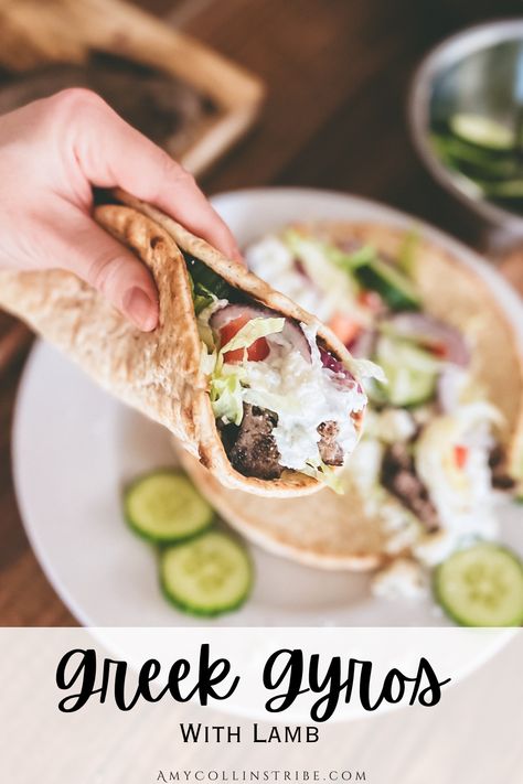 Greek Gyros with Lamb are a traditional meal served in Greece. Served on pita bread and topped with a creamy tzatziki sauce, these are sure to satisfy your tastebuds! This recipe uses lamb as it is traditionally used in Greece but prepared in an easier way! Lamb Pita Tzatziki, Lamb Pita Recipes, Lamb Pita, Gyro Seasoning, Greek Gyros, Pita Recipes, Homemade Tzatziki Sauce, Cheese Flatbread, Breakfast Appetizers