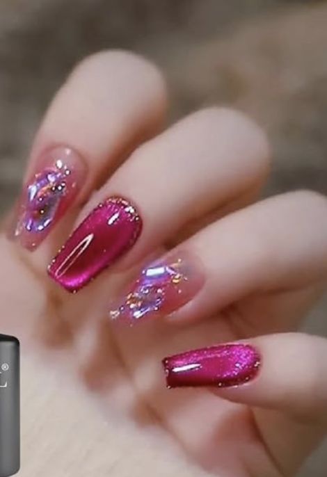 Dark Pink Bejeweled Cat Eye Nails Magnet Polish Cateye Glitter Nails, Everyday Nails, Blossom Bubbles And Buttercup, Magnetic Polish, Magnetic Nail Polish, Crystal Cat, Magnetic Nails, Nail Polish Set, Cat Eye Gel