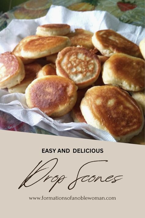 Drop Scones, also known as Scotch pancakes, are a delicious fluffy scone that is smaller and thicker than the typical pancake. Drop Scones get their name from the characteristic way the butter is "dropped" into the pan in scoops when frying the Drop Scone pieces. You will love and relish this easy quick breakfast recipe. Your household and guests will love this one! There recipe is so easy to follow along and make. Try it as you enhance your hospitality for the glory of God. Dropped Scones Recipe, Drop Scones Recipe, Easy Quick Breakfast, Scotch Pancakes, Drop Scones, Breakfast Recipes Easy Quick, For The Glory Of God, Scones Recipe Easy, Homemade Breads