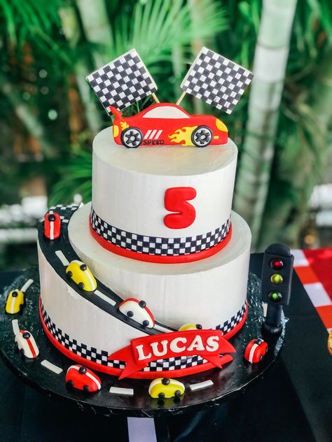 Car Themed Cake, Race Car Birthday Cake, Two Fast Two Furious, Car Birthday Cake, Racing Cake, Pastel Rainbow Cake, Cars Theme Cake, Race Car Cakes, Cars Birthday Party Decorations