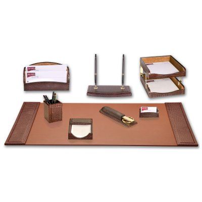 Dacasso Pescara Crocodile 9-Piece Desk Set - D2020 Leather Desk Organizer, Leather Desk Pad, Memo Holder, Desk Organizer Set, Leather Organization, Office Supply Organization, Global Office Furniture, Stationary Set, Leather Desk