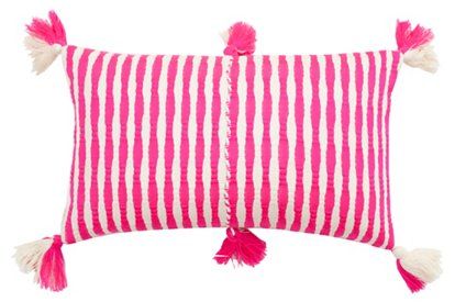 Antigua 12x20 Pillow, Neon Pink $165.00 Dandelion Yellow, Domino Magazine, Tassel Pillow, Neon Stripes, Striped Cushions, Textile Company, Pink Tassel, Hand Woven Textiles, Pink Pillows