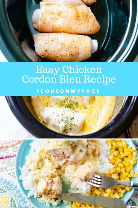 Easy Crock Pot Chicken Cordon Bleu recipe Chicken Cordon Blue Easy, Crock Pot Chicken Cordon Bleu, Chicken Breast Rolls, Crockpot Chicken Cordon Bleu, Easy Crock Pot Chicken, Easy Chicken Cordon Bleu, Cordon Bleu Recipe, Chicken Cordon Bleu Recipe, Cordon Blue