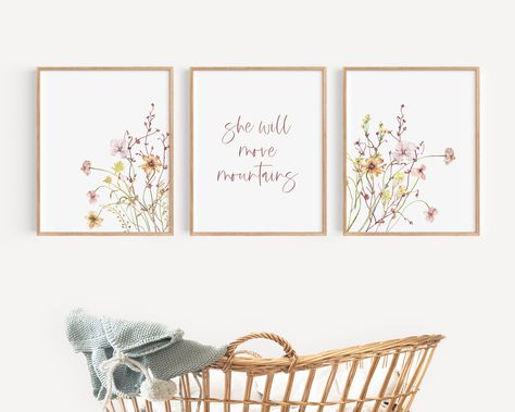 Vintage Flower Nursery, Wildflower Nursery, Christian Nursery Decor, Boho Baby Room, Christian Nursery, Nursery Wall Art Girl, Girl Nursery Decor, Girl Nursery Wall, Baby Room Wall