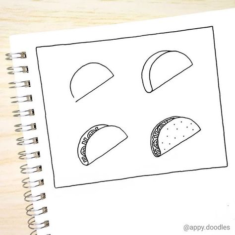 Taco Doodle, Step By Step Doodles, Taco Drawing, Word Doodles, Easy Taco, Handwritten Fonts, Bullet Journal Ideas Pages, Note Taking, Easy Step