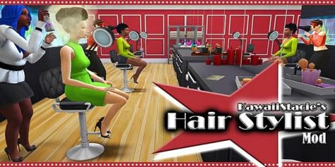 Kawaiistacie: Hair Stylist Mod • Sims 4 Downloads Sims 4 Hair Salon, Sims 4 Jobs, Sims 4 Male Clothes, Sims Packs, Sims 4 House Plans, Free Sims 4, Sims 4 Game Mods, Sims 4 Body Mods, Tumblr Sims 4