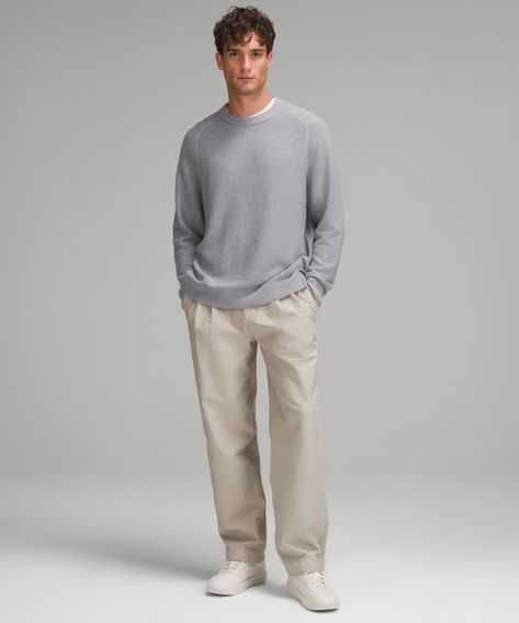 Cozy Is This Crewneck Sweaters Middle Name. Softly Textured Cotton-Blend Yarns Are Warm And Comfortable Under A Jacket Or Over A Button-Up. Designed For Casual. Designed With Room In The Chest And At The Waist. | Textured Knit Crewneck Sweater Dressing Men Casual, Men’s Crew Neck Sweater Outfit, Grey Hoodie Men Outfit, Cozy Fashion Men, Cute Clothes For Guys, Guys Clothing Styles Old Money, New England Mens Fashion, Slender Body Type Men, Simple Mens Style