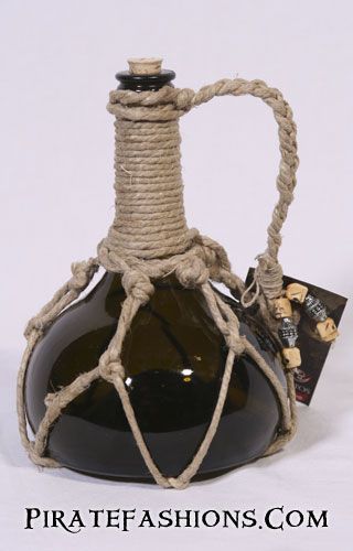 Pearl Roped Bottle Pirate Rum, Decorated Bottles, Pearl Rope, Rum Bottle, Pirate Fashion, Diy Bottle Crafts, Davy Jones, Bottle Carrier, Hip Flask