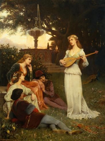 size: 12x9in Giclee Print: The Fountain of Love by Jacques Wagrez : Pre Raphaelite Art, Rennaissance Art, Baroque Art, Musical Art, The Embrace, The Fountain, Victorian Art, Historical Art, Romantic Art