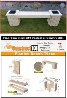 Planter Bench Plans, Bench Ideas Outdoor, Planter Seating, Diy Wood Planters, Diy Bank, Garden Bench Plans, Planter Bench, Diy Bench Outdoor, Diy Planter Box