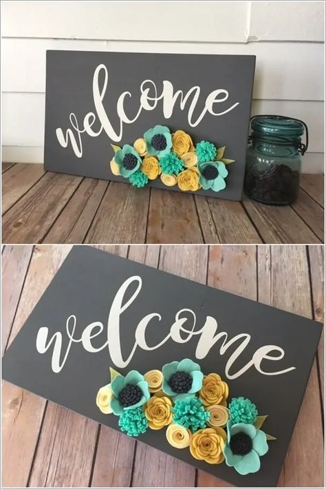 15 Creative DIY Welcome Sign Projects Welcome Sign Front Door Diy, Front Door Diy, Welcome Sign Front Door, Welcome Signs Front Door, Door Signs Diy, Door Diy, Welcome Signs, Diy Valentines Gifts, Diy Door