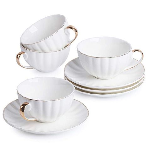 BTäT- Cappuccino Cups and Saucers, Tea Cups, Set of 4 (7 oz), Espresso Cups, Small Coffee Cups, White Tea Cup Set, British Tea Cups, Porcelain Tea Set, Latte Cups, Cappuccino Mug, White Cups, Tea Set White Tea Cup, English Tea Set, Small Coffee Cups, White Tea Cups, Tea Cups And Saucers, Beautiful China, Glass Tea Cups, Porcelain Tea Set, Cappuccino Cups