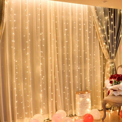 Led Fairy String Lights, Led Curtain, Curtain String Lights, Studio Home, Bed Canopy, Bedroom Windows, Curtain Lights, Garden Bedroom, Fairy String Lights