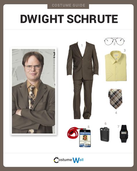 Dress Like Dwight Schrute from The Office. See additional costumes and Dwight Schrute cosplays. Dwight Shrute Costume, Dwight Halloween Costume, Meme Day Costumes, The Office Costumes, Office Halloween Costumes, The Office Characters, The Office Dwight, Spirit Week Outfits, Homecoming Week