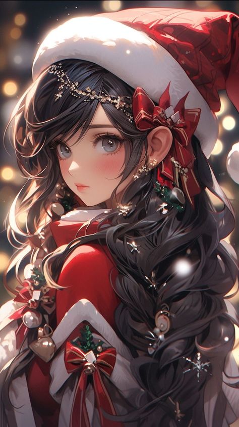 Christmas Anime Pfp Girly, Christmas Girly Wallpapers, Christmas Witch Wallpaper, Anime Christmas Art, Christmas Girl Pfp, Christmas Anime Pfp Aesthetic, Christmas Girl Drawing, Christmas Anime Wallpaper, Xmas Anime