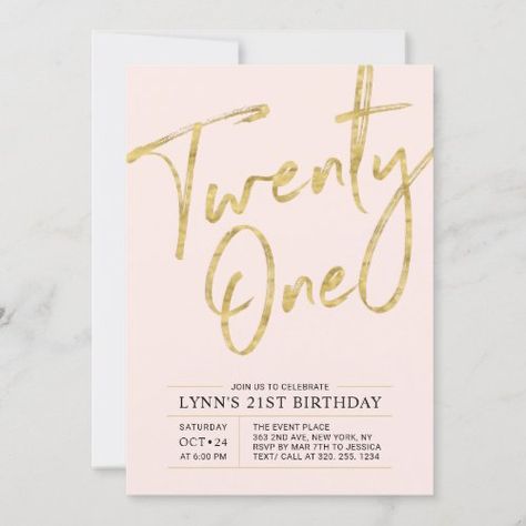 $2.85 | Twenty one | Gold 21st Birthday Party Invitation - simple, chic, modern, birthday invitation, 21st birthday, twenty one, typography, adult birthday party, gold, pink Twenty Eight Birthday, Pink 21st Birthday, Gold 21st Birthday, 70th Birthday Invitations, 21st Birthday Party, 21st Birthday Invitations, Birthday Party Design, Modern Birthday, Birthday Party 21