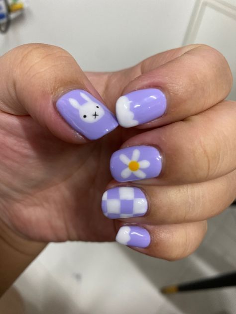 Purple Bunny Nails, Bunny Nails Designs, Bunny Nail Art, Easter Nails Design Spring, Polka Dot Nail Designs, Pastel Nail Art, Butterfly Nail Designs, Water Color Nails, Bunny Nails