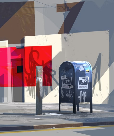 Mailbox study. Patrick O'Keefe | @okeefe_artist Environment Painting, O Keefe, Industrial Design Sketch, Arte Inspo, Visual Development, Environment Design, Environment Concept Art, About Art, Realistic Drawings