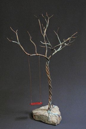 Anticipation Sculpture by Lynn Wartski Art Assessment, Copper Wire Crafts, Potted Palms, Wire Art Sculpture, Indoor Greenery, Wire Tree Sculpture, Stressful Day, Wire Trees, Metal Tree Wall Art