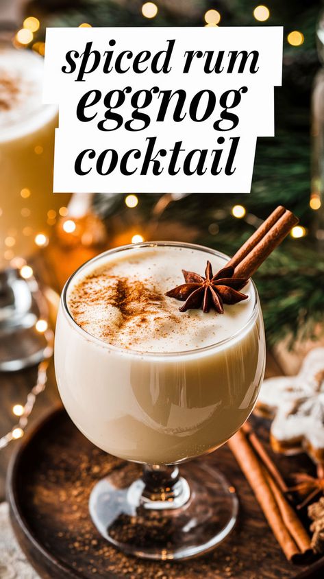 "Indulge in the ultimate Spiced Rum Eggnog cocktail recipe, perfect for your holiday gatherings! This creamy and flavorful drink combines rich eggnog with spiced rum, creating a delightful blend that embodies the spirit of festive drinks. Ideal for winter cocktails, this easy eggnog recipe will elevate your Christmas beverages and impress your guests. Cheers to a cozy holiday season with this must-try spiced rum eggnog!" Eggnog Holiday Drinks, Egg Nog With Rum, Jamaican Eggnog Recipe, Eggnog And Baileys, Spiced Rum Eggnog Recipe, Eggnog Old Fashioned Cocktail, Best Spiked Eggnog Recipe, Egg Nogg Recipe Alcohol, Rum Eggnog Recipe