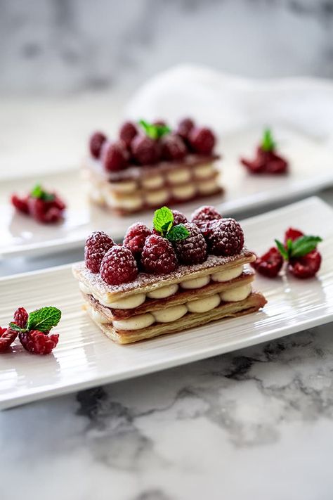 Dessert Chef, Classic French Desserts, French Dessert, Frozen Puff Pastry, British Baking, French Desserts, Flaky Pastry, French Pastries, Plated Desserts