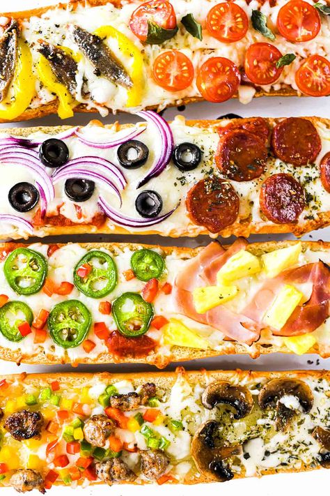 French Loaf Pizza, Pizza Made With French Bread, Stuffed French Bread Pizza, Pizza Boats French Bread, Homemade Pizza On French Bread, Hot Banana Peppers, Quick Pizza, Pizza Dough Recipe Easy, French Bread Pizza