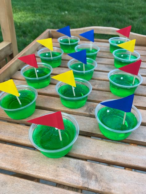 Golf Theme Party For Men, Golf Themed Pool Party, Golf Jello Shots Recipe, Hawaiian Golf Theme, Masters Golf Party Games, Golf Birthday Party Games, Golf Themed 50th Birthday Party, 60 Surprise Birthday Ideas, Golf Themed Jello Shots