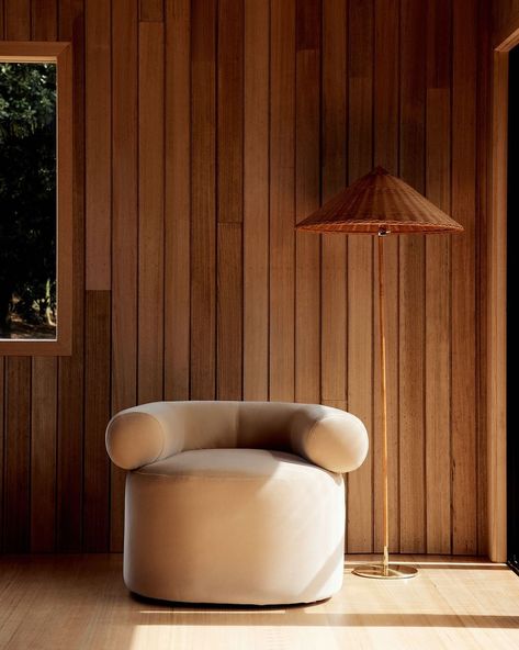 SARAH ELLISON. on Instagram: “Couple goals. Huggy Chair in 'dune' velvet. Floor lamp by @gubiofficial” Striped Room, Velvet Chair, Design Within Reach, Australian Design, Occasional Chairs, Floor Chair, Floor Lamp, This Is Us, Room Divider